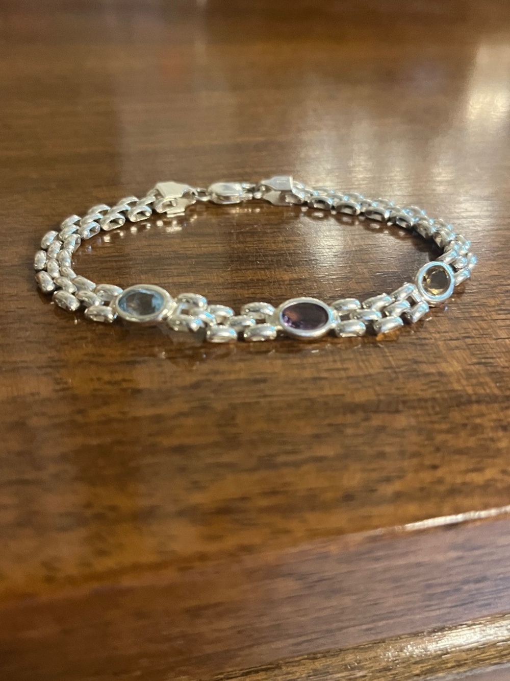 Sterling Silver Link Bracelet with Gems